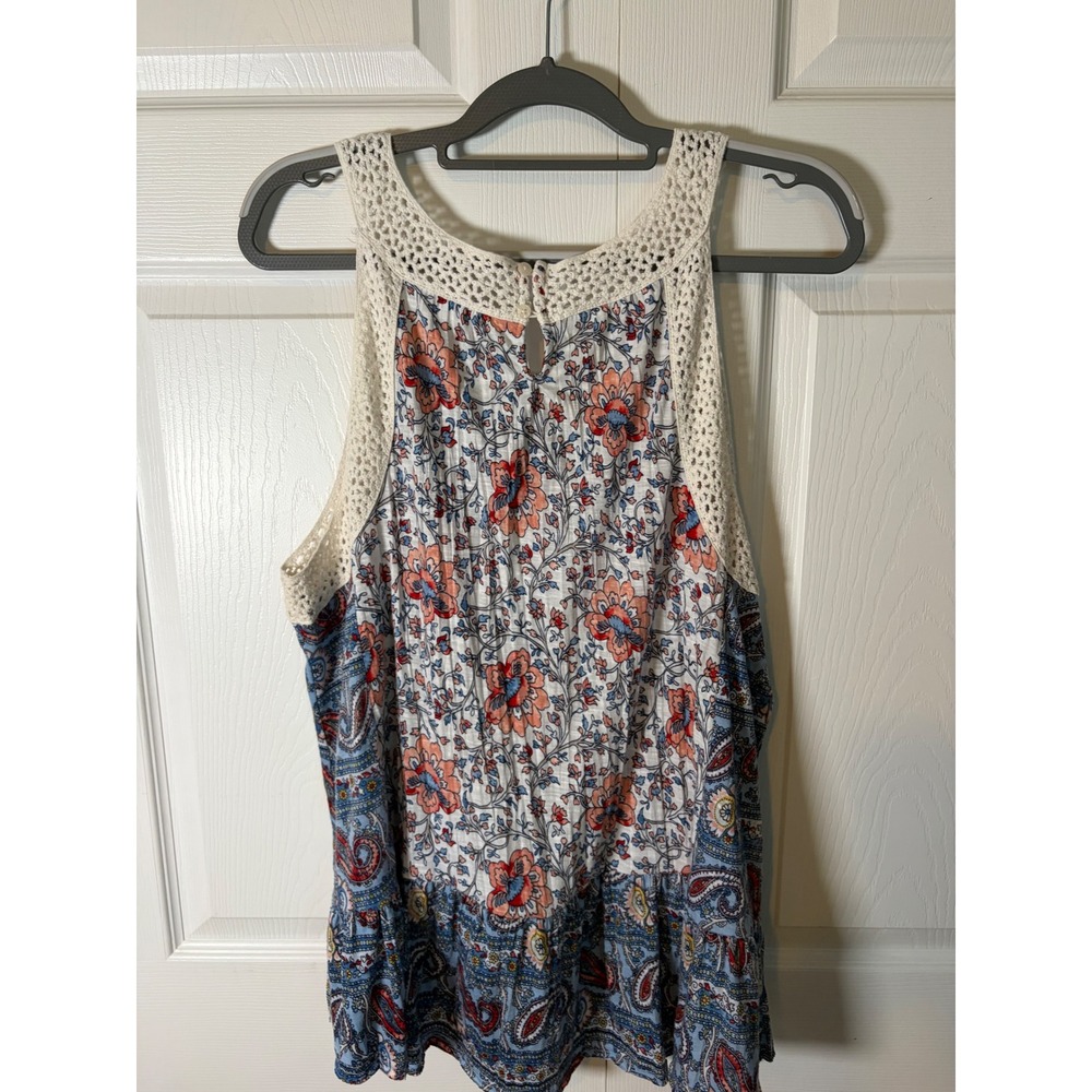 Cato Womens XL Floral Paisley Tank Top Crochet Lace Trim Boho Sleeveless Blouse - Picture 2 of 5
